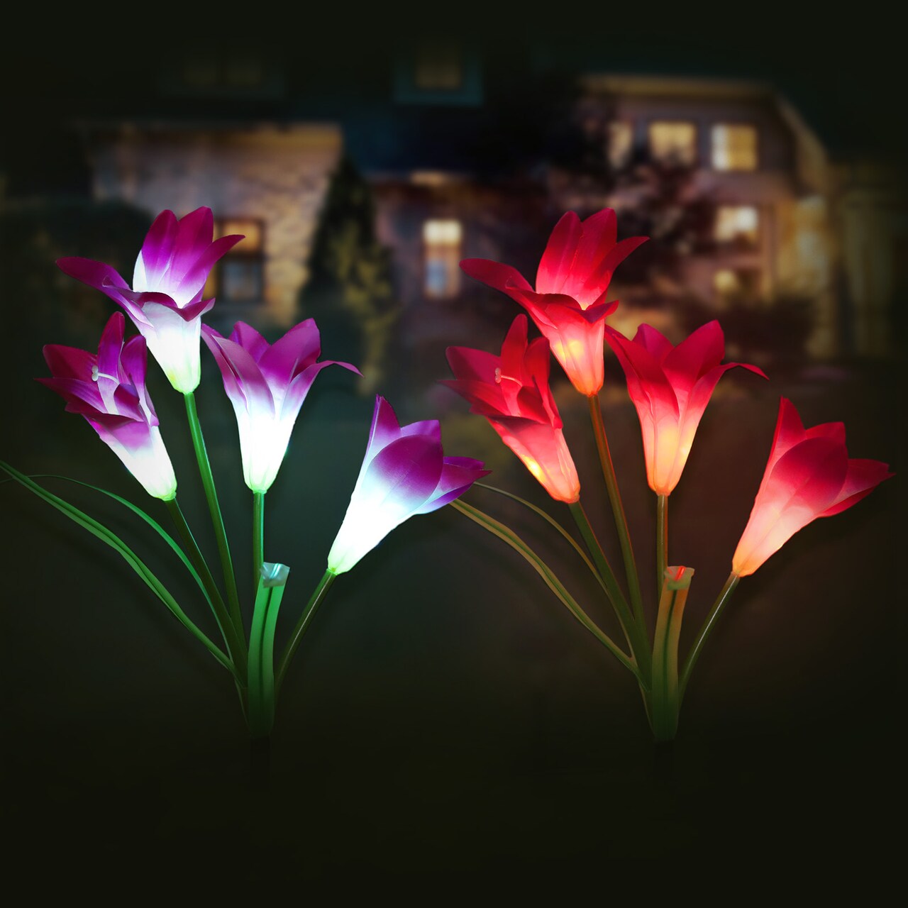 2 Pcs Solar Flowers LED Light Outdoor Garden Yard Stake Solar Flower Lights